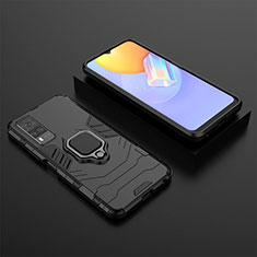 Coque Contour Silicone et Plastique Housse Etui Mat avec Magnetique Support Bague Anneau KC2 pour Vivo Y51 (2021) Noir