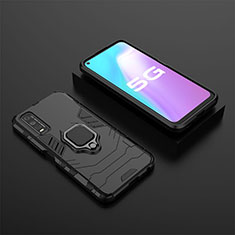 Coque Contour Silicone et Plastique Housse Etui Mat avec Magnetique Support Bague Anneau KC2 pour Vivo Y70S 5G Noir