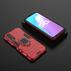 Coque Contour Silicone et Plastique Housse Etui Mat avec Magnetique Support Bague Anneau KC2 pour Vivo Y70S 5G Rouge