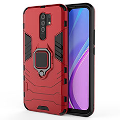 Coque Contour Silicone et Plastique Housse Etui Mat avec Magnetique Support Bague Anneau KC2 pour Xiaomi Poco M2 Rouge