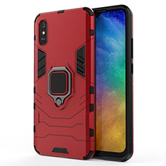 Coque Contour Silicone et Plastique Housse Etui Mat avec Magnetique Support Bague Anneau KC2 pour Xiaomi Redmi 9AT Rouge