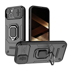 Coque Contour Silicone et Plastique Housse Etui Mat avec Magnetique Support Bague Anneau KC3 pour Apple iPhone 15 Noir