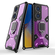 Coque Contour Silicone et Plastique Housse Etui Mat avec Magnetique Support Bague Anneau KC3 pour Huawei P50e Violet