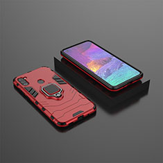 Coque Contour Silicone et Plastique Housse Etui Mat avec Magnetique Support Bague Anneau KC3 pour Samsung Galaxy A11 Rouge