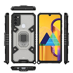 Coque Contour Silicone et Plastique Housse Etui Mat avec Magnetique Support Bague Anneau KC3 pour Samsung Galaxy M30s Noir