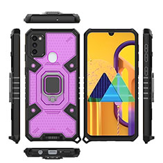 Coque Contour Silicone et Plastique Housse Etui Mat avec Magnetique Support Bague Anneau KC3 pour Samsung Galaxy M30s Violet