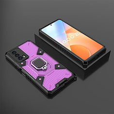 Coque Contour Silicone et Plastique Housse Etui Mat avec Magnetique Support Bague Anneau KC3 pour Vivo iQOO Z5 5G Violet