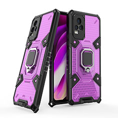 Coque Contour Silicone et Plastique Housse Etui Mat avec Magnetique Support Bague Anneau KC3 pour Vivo V21e 4G Violet