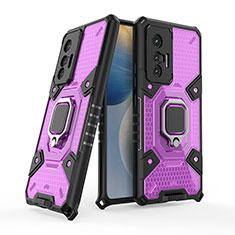 Coque Contour Silicone et Plastique Housse Etui Mat avec Magnetique Support Bague Anneau KC3 pour Vivo X70 5G Violet