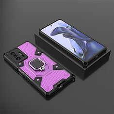 Coque Contour Silicone et Plastique Housse Etui Mat avec Magnetique Support Bague Anneau KC3 pour Xiaomi Mi 11T Pro 5G Violet