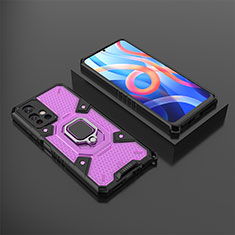 Coque Contour Silicone et Plastique Housse Etui Mat avec Magnetique Support Bague Anneau KC3 pour Xiaomi Poco M4 Pro 5G Violet