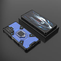 Coque Contour Silicone et Plastique Housse Etui Mat avec Magnetique Support Bague Anneau KC3 pour Xiaomi Redmi K50 Gaming 5G Bleu