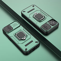Coque Contour Silicone et Plastique Housse Etui Mat avec Magnetique Support Bague Anneau KC4 pour Apple iPhone 13 Vert