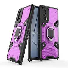 Coque Contour Silicone et Plastique Housse Etui Mat avec Magnetique Support Bague Anneau KC4 pour Vivo iQOO Neo5 5G Violet