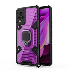 Coque Contour Silicone et Plastique Housse Etui Mat avec Magnetique Support Bague Anneau KC4 pour Vivo V21e 4G Violet