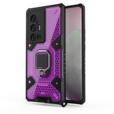 Coque Contour Silicone et Plastique Housse Etui Mat avec Magnetique Support Bague Anneau KC4 pour Vivo X70 Pro+ Plus 5G Violet