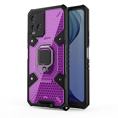 Coque Contour Silicone et Plastique Housse Etui Mat avec Magnetique Support Bague Anneau KC4 pour Vivo Y33s Violet