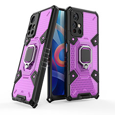 Coque Contour Silicone et Plastique Housse Etui Mat avec Magnetique Support Bague Anneau KC4 pour Xiaomi Poco M4 Pro 5G Violet