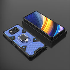 Coque Contour Silicone et Plastique Housse Etui Mat avec Magnetique Support Bague Anneau KC4 pour Xiaomi Poco X3 Pro Bleu