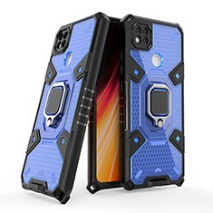 Coque Contour Silicone et Plastique Housse Etui Mat avec Magnetique Support Bague Anneau KC4 pour Xiaomi Redmi 9 Activ Bleu