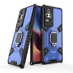 Coque Contour Silicone et Plastique Housse Etui Mat avec Magnetique Support Bague Anneau KC4 pour Xiaomi Redmi K50 5G Bleu