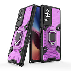 Coque Contour Silicone et Plastique Housse Etui Mat avec Magnetique Support Bague Anneau KC4 pour Xiaomi Redmi K50 Pro 5G Violet