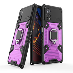 Coque Contour Silicone et Plastique Housse Etui Mat avec Magnetique Support Bague Anneau KC4 pour Xiaomi Redmi Note 11E Pro 5G Violet