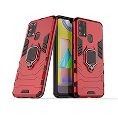 Coque Contour Silicone et Plastique Housse Etui Mat avec Magnetique Support Bague Anneau KC6 pour Samsung Galaxy M21s Rouge