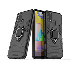 Coque Contour Silicone et Plastique Housse Etui Mat avec Magnetique Support Bague Anneau KC6 pour Samsung Galaxy M31 Noir