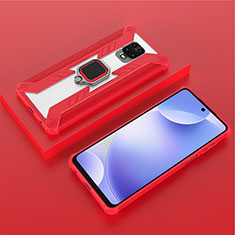 Coque Contour Silicone et Plastique Housse Etui Mat avec Magnetique Support Bague Anneau KC6 pour Xiaomi Poco M2 Pro Rouge