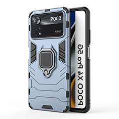 Coque Contour Silicone et Plastique Housse Etui Mat avec Magnetique Support Bague Anneau KC6 pour Xiaomi Poco X4 Pro 5G Bleu