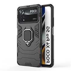 Coque Contour Silicone et Plastique Housse Etui Mat avec Magnetique Support Bague Anneau KC6 pour Xiaomi Poco X4 Pro 5G Noir