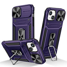 Coque Contour Silicone et Plastique Housse Etui Mat avec Magnetique Support Bague Anneau KC7 pour Apple iPhone 13 Violet