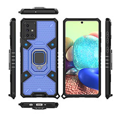 Coque Contour Silicone et Plastique Housse Etui Mat avec Magnetique Support Bague Anneau KC7 pour Samsung Galaxy A71 4G A715 Bleu