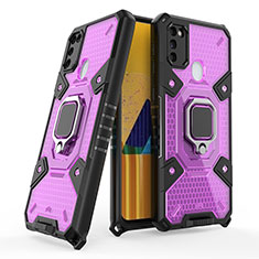 Coque Contour Silicone et Plastique Housse Etui Mat avec Magnetique Support Bague Anneau KC7 pour Samsung Galaxy M21 Violet