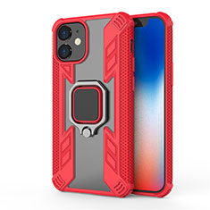 Coque Contour Silicone et Plastique Housse Etui Mat avec Magnetique Support Bague Anneau M01 pour Apple iPhone 12 Mini Rouge