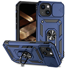 Coque Contour Silicone et Plastique Housse Etui Mat avec Magnetique Support Bague Anneau MQ1 pour Apple iPhone 14 Bleu