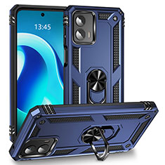 Coque Contour Silicone et Plastique Housse Etui Mat avec Magnetique Support Bague Anneau MQ1 pour Motorola Moto G 5G (2023) Bleu