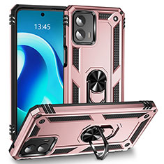 Coque Contour Silicone et Plastique Housse Etui Mat avec Magnetique Support Bague Anneau MQ1 pour Motorola Moto G 5G (2023) Or Rose