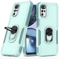 Coque Contour Silicone et Plastique Housse Etui Mat avec Magnetique Support Bague Anneau MQ1 pour Motorola Moto G22 Cyan