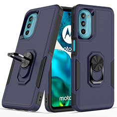 Coque Contour Silicone et Plastique Housse Etui Mat avec Magnetique Support Bague Anneau MQ1 pour Motorola MOTO G52 Bleu