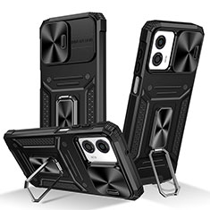 Coque Contour Silicone et Plastique Housse Etui Mat avec Magnetique Support Bague Anneau MQ1 pour Motorola Moto G53 5G Noir