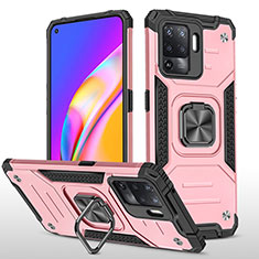 Coque Contour Silicone et Plastique Housse Etui Mat avec Magnetique Support Bague Anneau MQ1 pour Oppo Reno5 F Or Rose