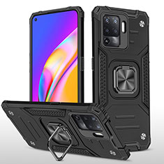 Coque Contour Silicone et Plastique Housse Etui Mat avec Magnetique Support Bague Anneau MQ1 pour Oppo Reno5 Lite Noir