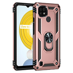 Coque Contour Silicone et Plastique Housse Etui Mat avec Magnetique Support Bague Anneau MQ1 pour Realme C21 Or Rose