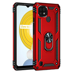 Coque Contour Silicone et Plastique Housse Etui Mat avec Magnetique Support Bague Anneau MQ1 pour Realme C21 Rouge