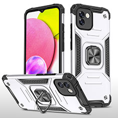 Coque Contour Silicone et Plastique Housse Etui Mat avec Magnetique Support Bague Anneau MQ1 pour Samsung Galaxy A03 Argent