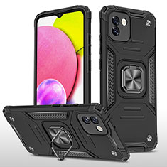 Coque Contour Silicone et Plastique Housse Etui Mat avec Magnetique Support Bague Anneau MQ1 pour Samsung Galaxy A03 Noir