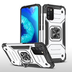 Coque Contour Silicone et Plastique Housse Etui Mat avec Magnetique Support Bague Anneau MQ1 pour Samsung Galaxy A03s Argent