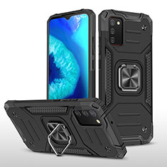 Coque Contour Silicone et Plastique Housse Etui Mat avec Magnetique Support Bague Anneau MQ1 pour Samsung Galaxy A03s Noir